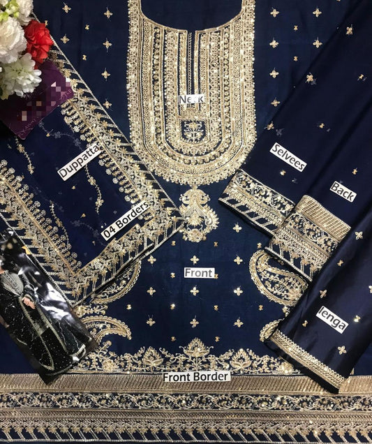 LUXURY Heavy Embroidered Chiffon Party Wear Dress With Chiffon Embroidered Dupatta (Unstitched)